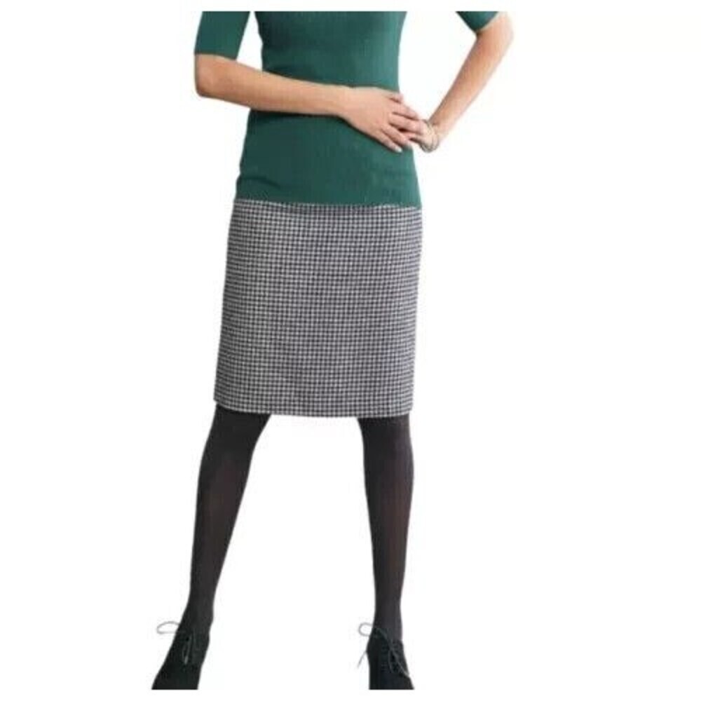 CHADWICKS Black White Houndstooth Pencil Skirt Women 10 Petite Wool Lined Career